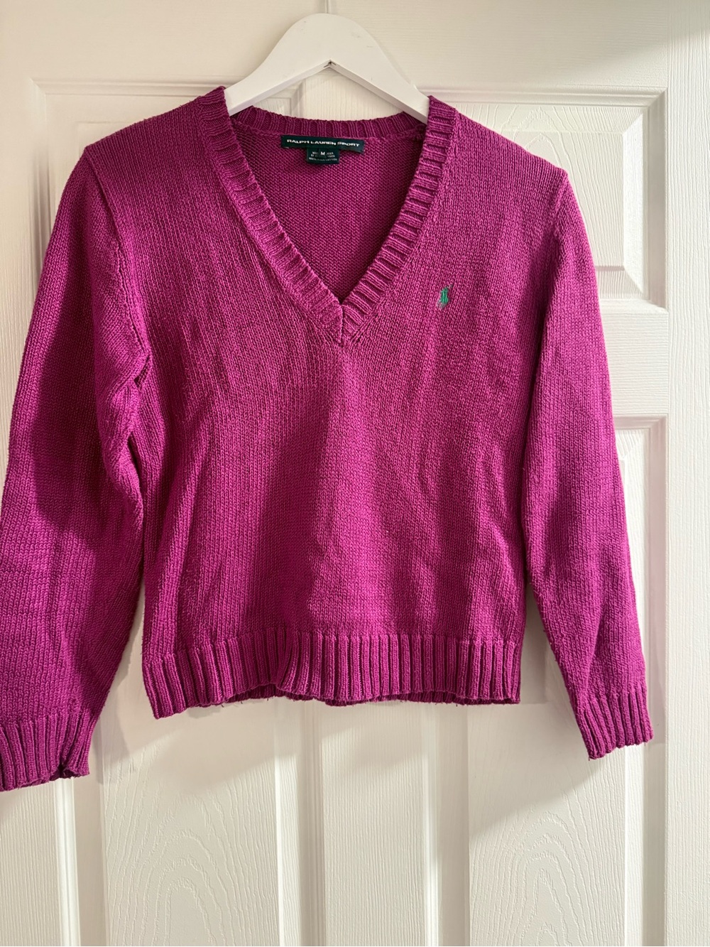 Ralph Lauren sport Women's V-Neck Sweater in Fuchsia pink